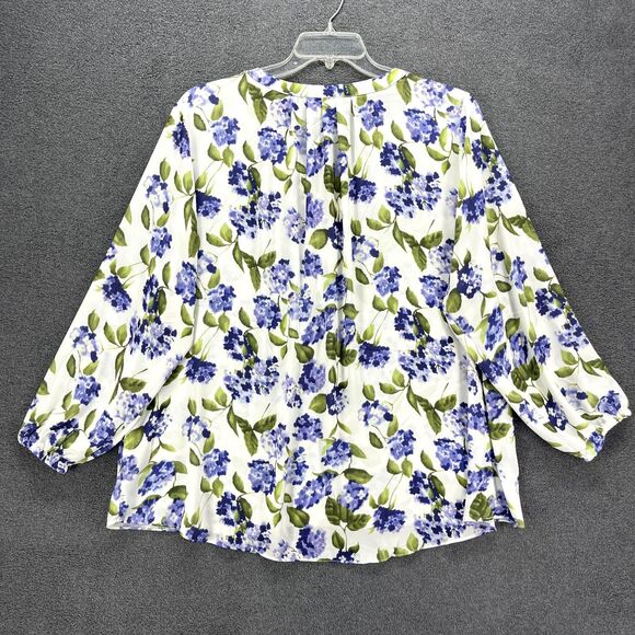 Tahari Top Womens Plus 2X White Purple Floral Boho Semi sheer Shirt Blouse Tunic - Picture 2 of 16